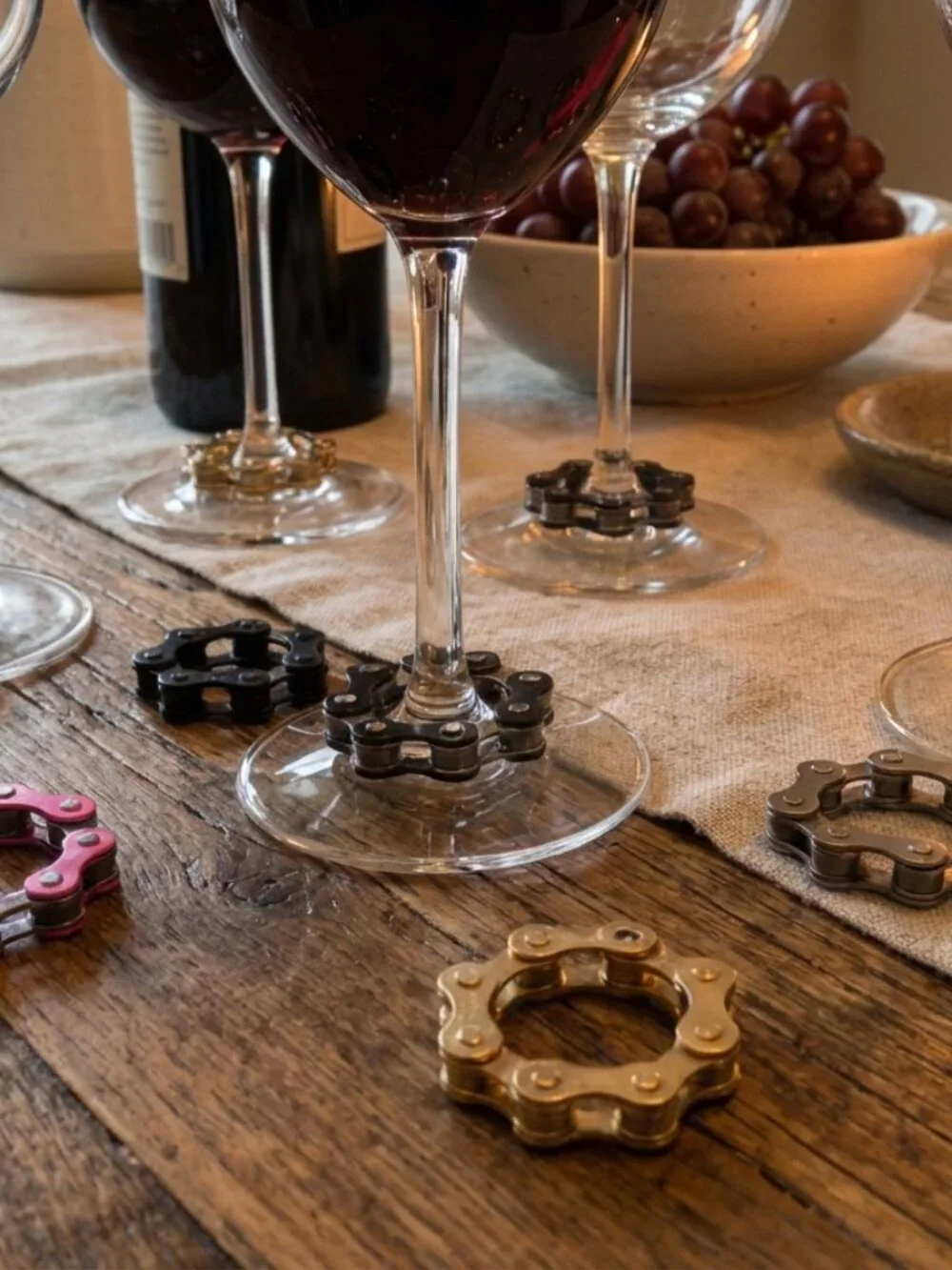 Magnetic Wine Glass Charms Colored Bike Chain Markers Christmas Gift Set